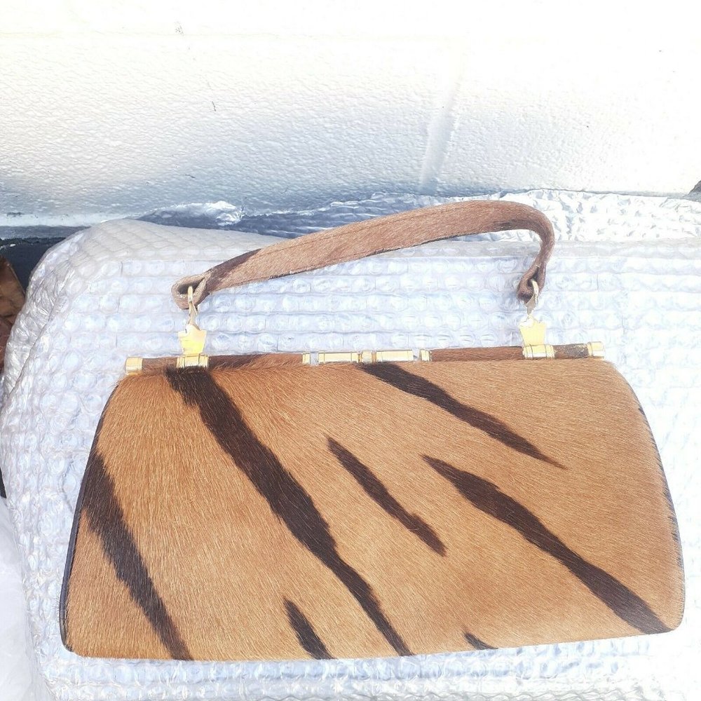 Vintage 70s Real fur kelly bag purse - Picture 2 of 6